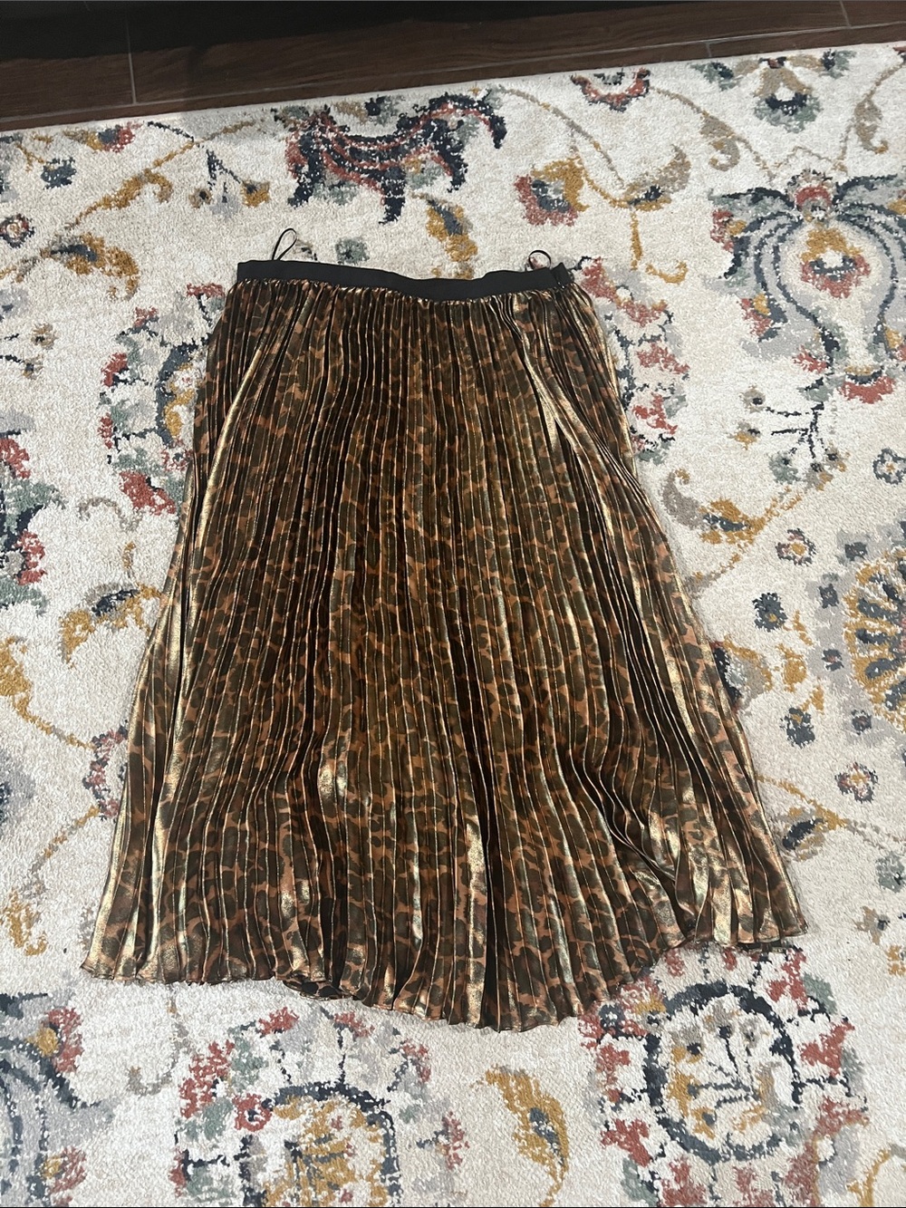J. Crew Metallic Brown Leopard-Print Pleated Midi Skirt